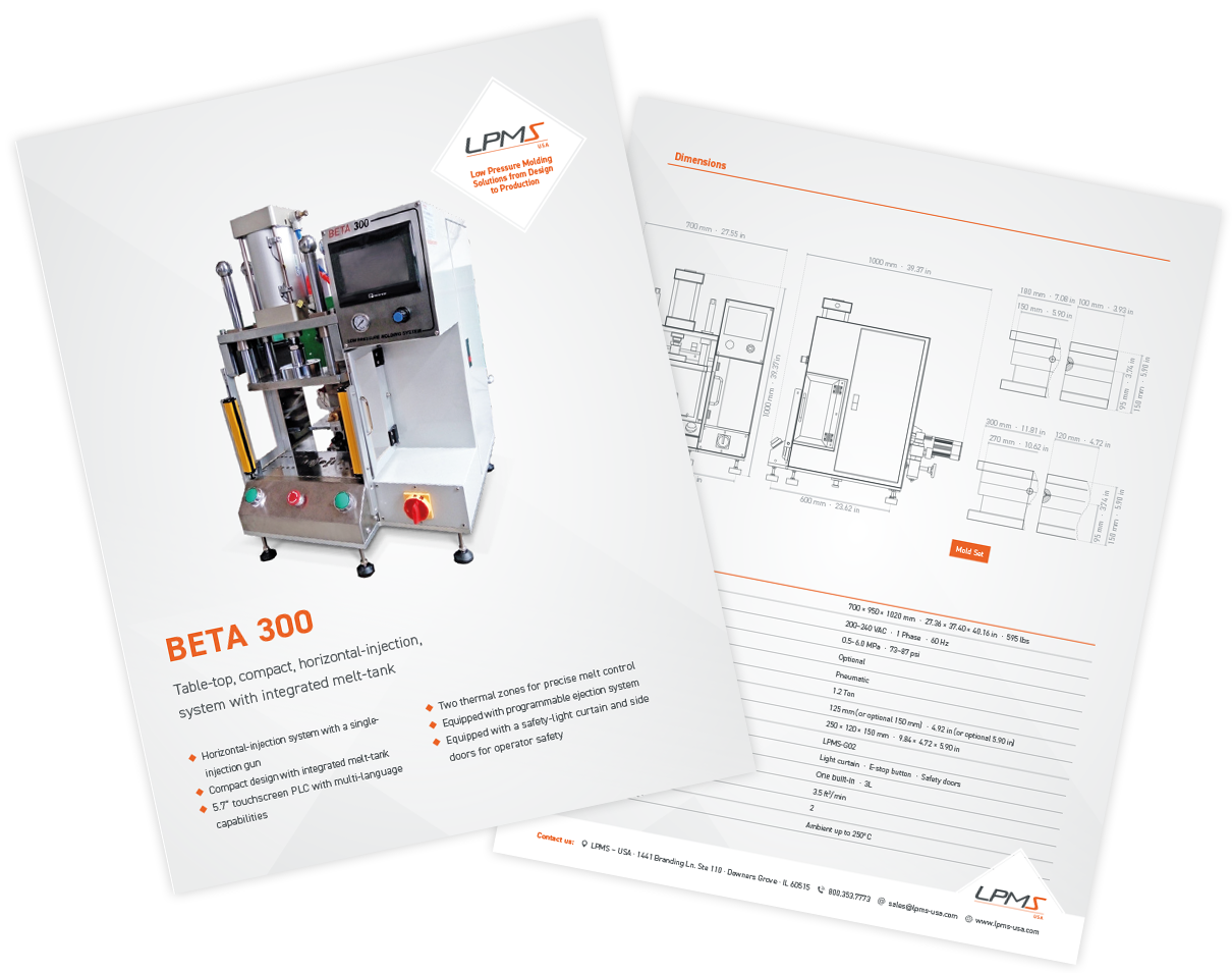 sellsheet-beta-300 Technical Data Sheet BETA 300 Low Pressure Molding Machine