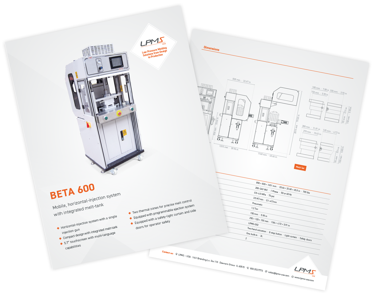 sellsheet-beta-600 Technical Data Sheet BETA 600 Low Pressure Molding Machine