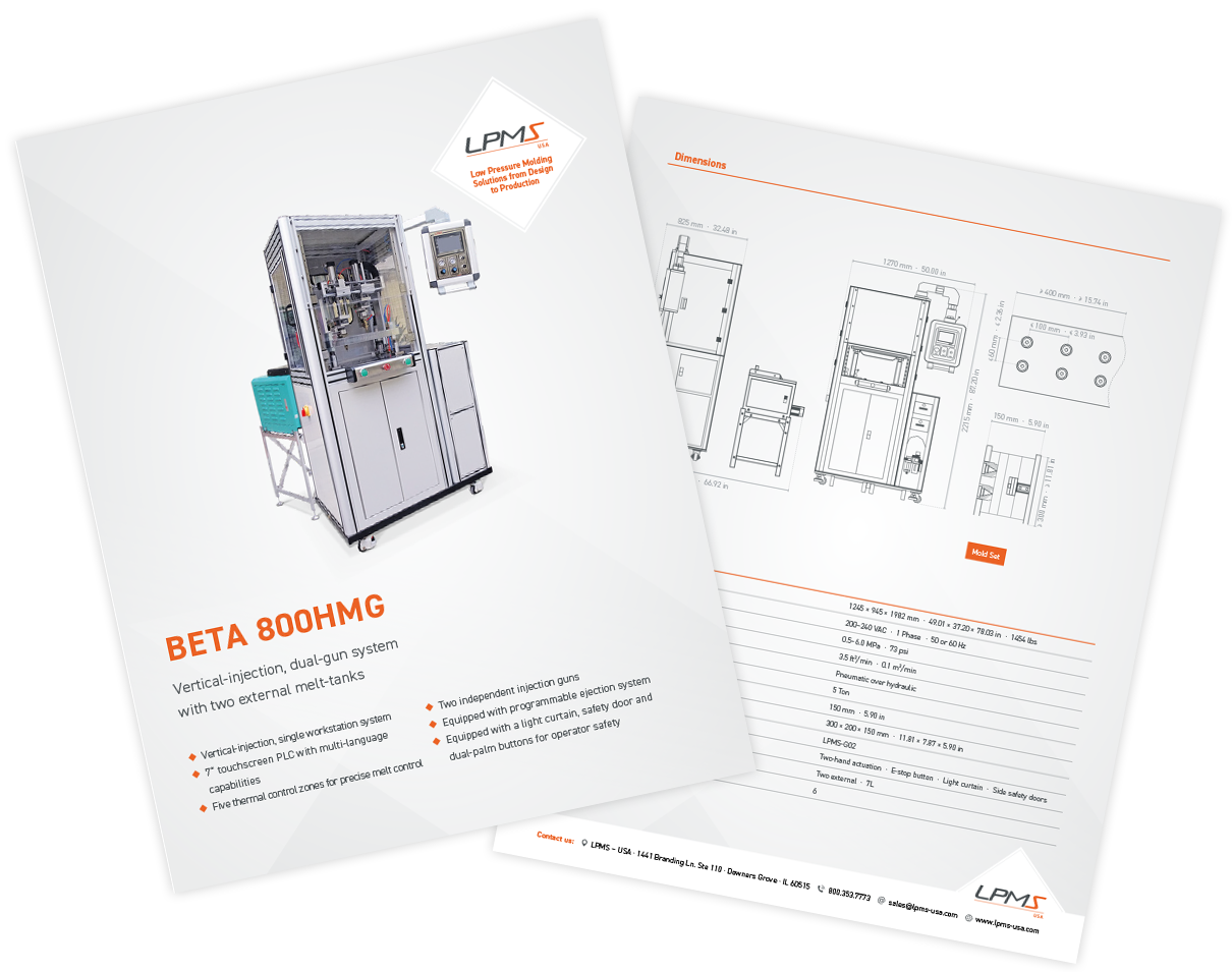 sellsheet-beta-800hmg Technical Data Sheet BETA 800HMG Low Pressure Molding Machine