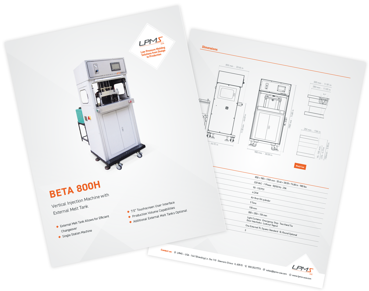 Technical Data Sheet BETA 800H Low Pressure Molding Machine